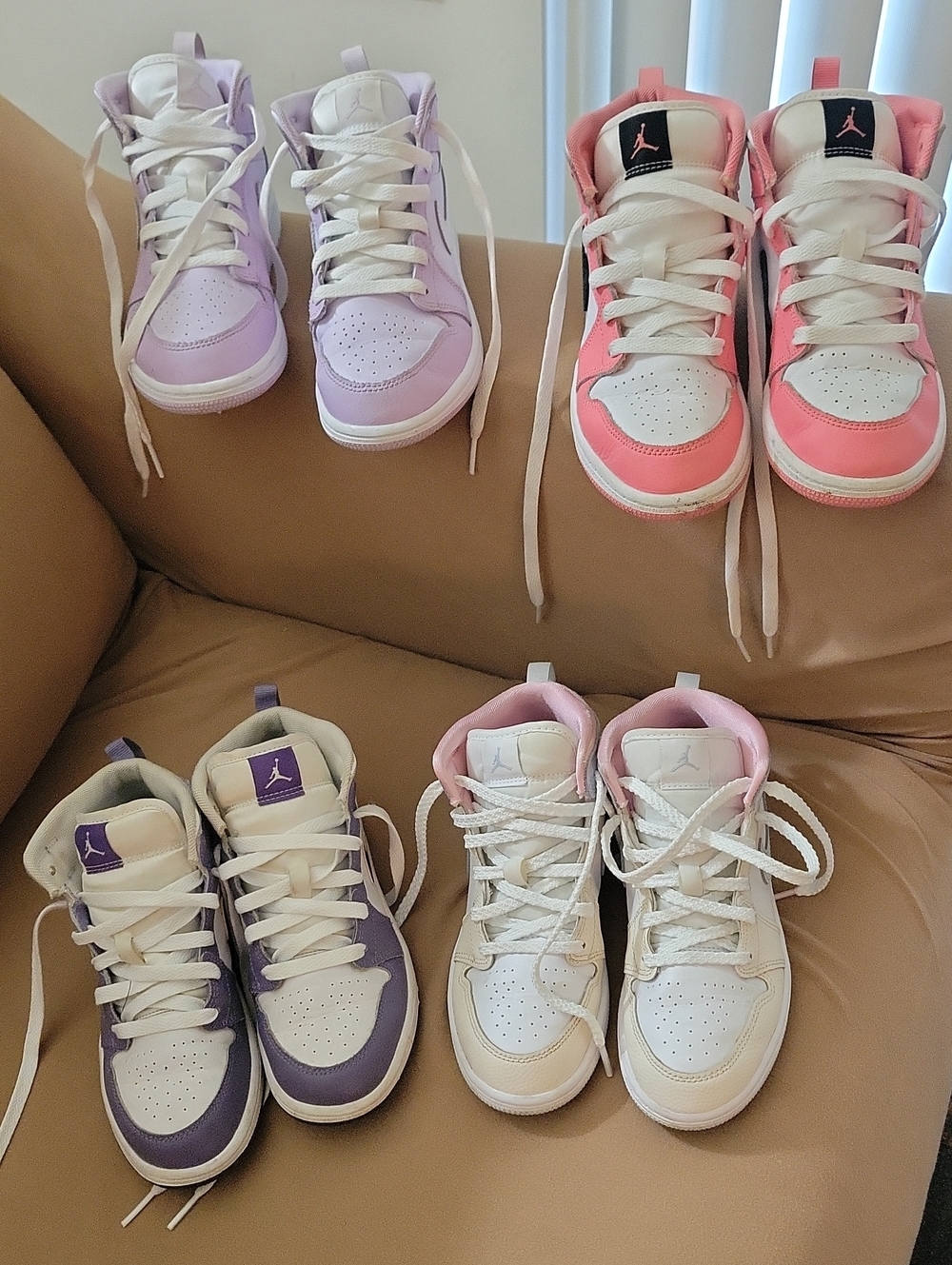 Jordan Kids' High-Top Sneakers in Pink, Lavender, Purple, White
